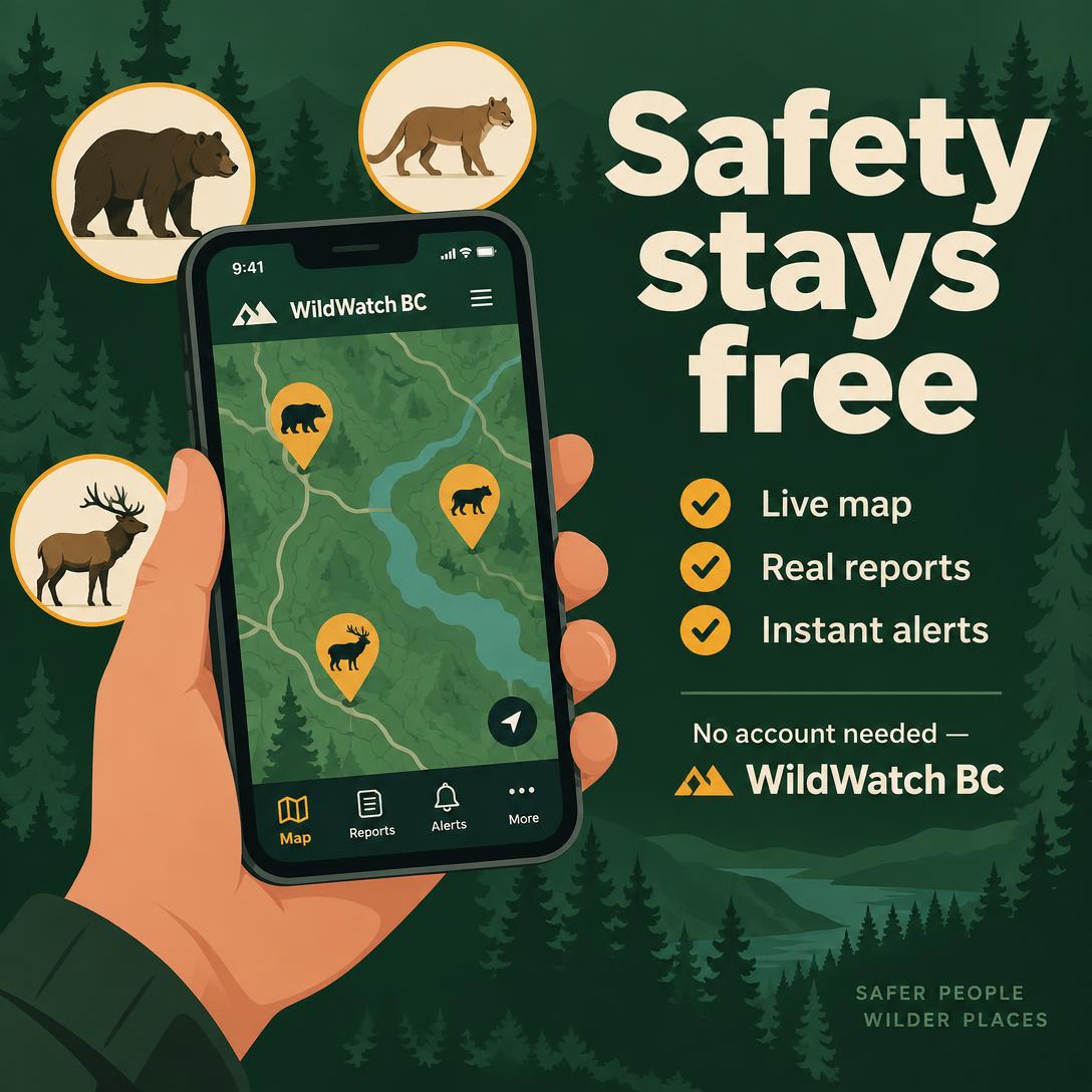 WildWatch BC — Safety stays free — mobile campaign poster