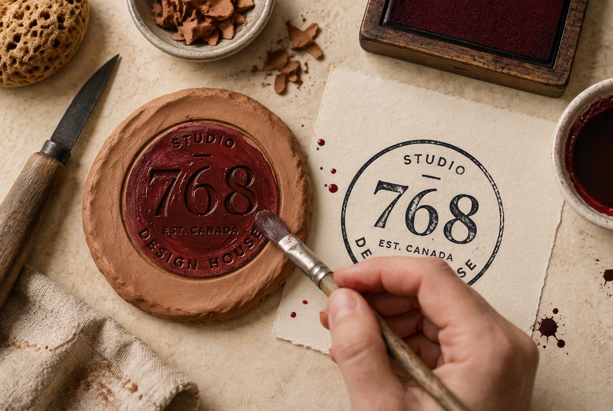 768 Design House — Painting the seal in deep red by hand