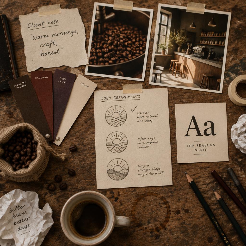 Halcyon Coffee Roasters — Inspiration table — beans, café and badge options
