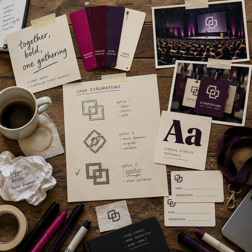 Coalition Symposium — Inspiration table — client brief and logo options