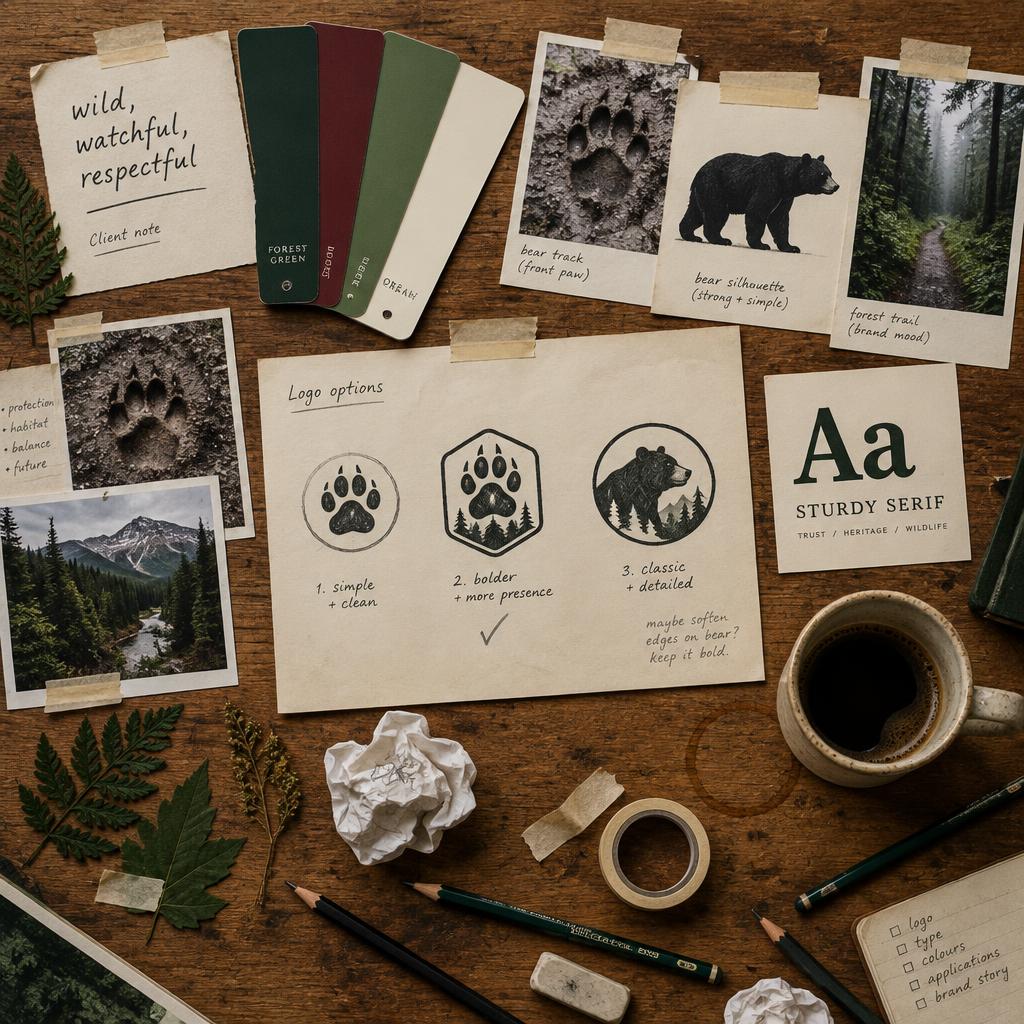 WildWatch BC — Sketches and inspiration — tracks, trails and logo drawings