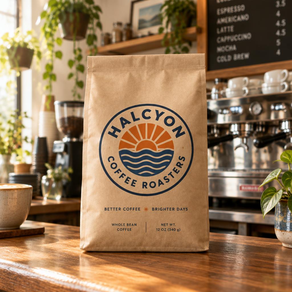 Halcyon Coffee Roasters — Final piece — coffee bag in the shop
