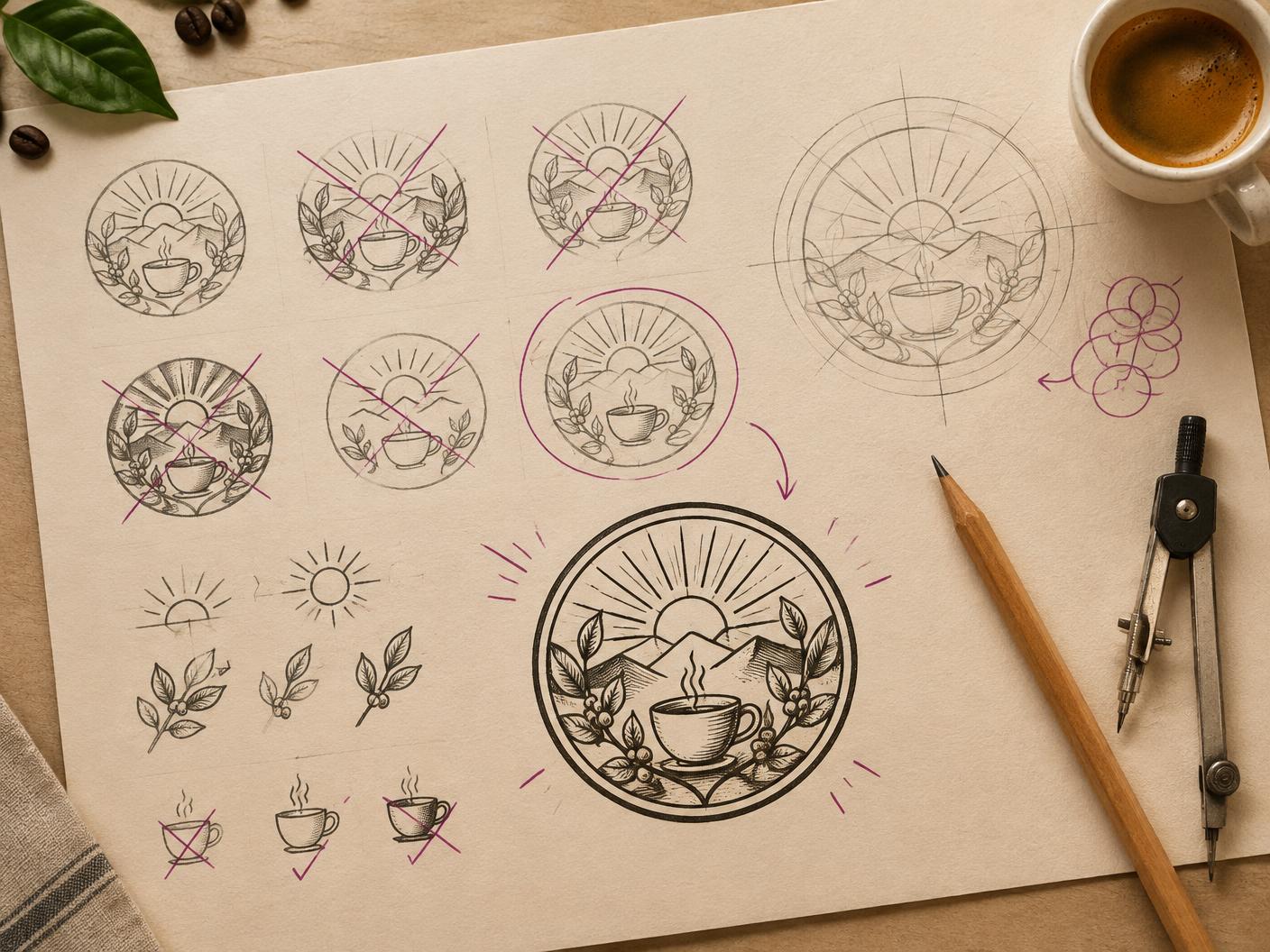 Halcyon Coffee Roasters — Sketchbook exploration — the sunrise badge