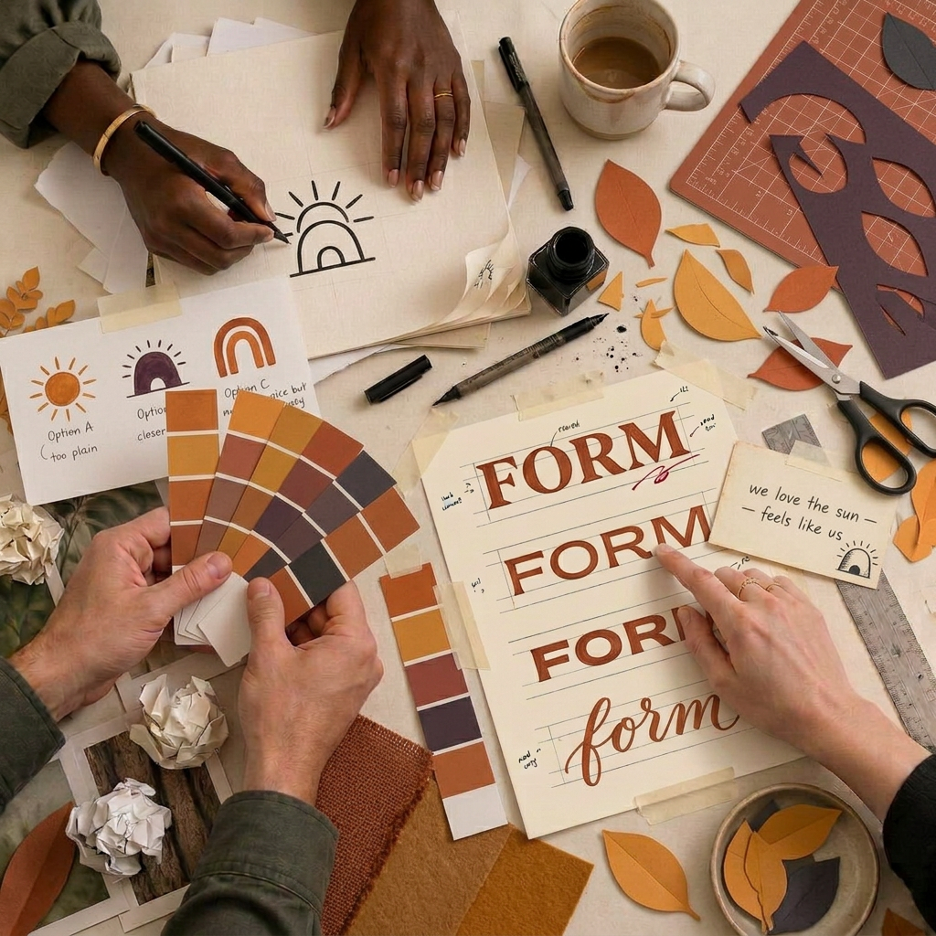 Make — Draw it, cut it, set the type — ink, paper and materials.