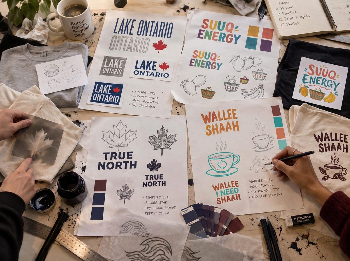 Wearable lines — Apparel development study — type, illustration and colour trials