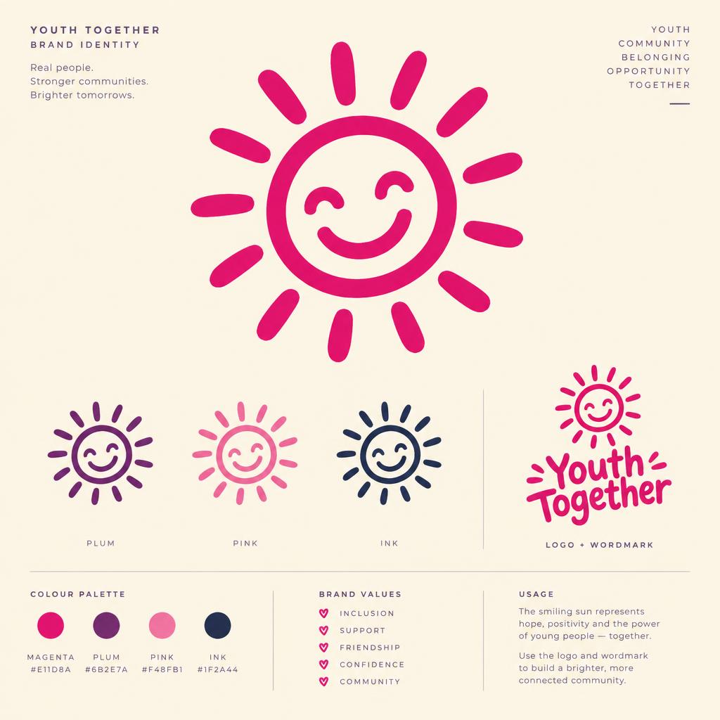 Youth Horizons — The logo — the smiling sun, colours and wordmark